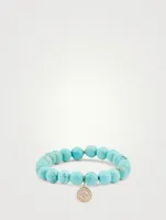 Turquoise Matrix Beaded Bracelet With Pave Diamond Happy Face Charm