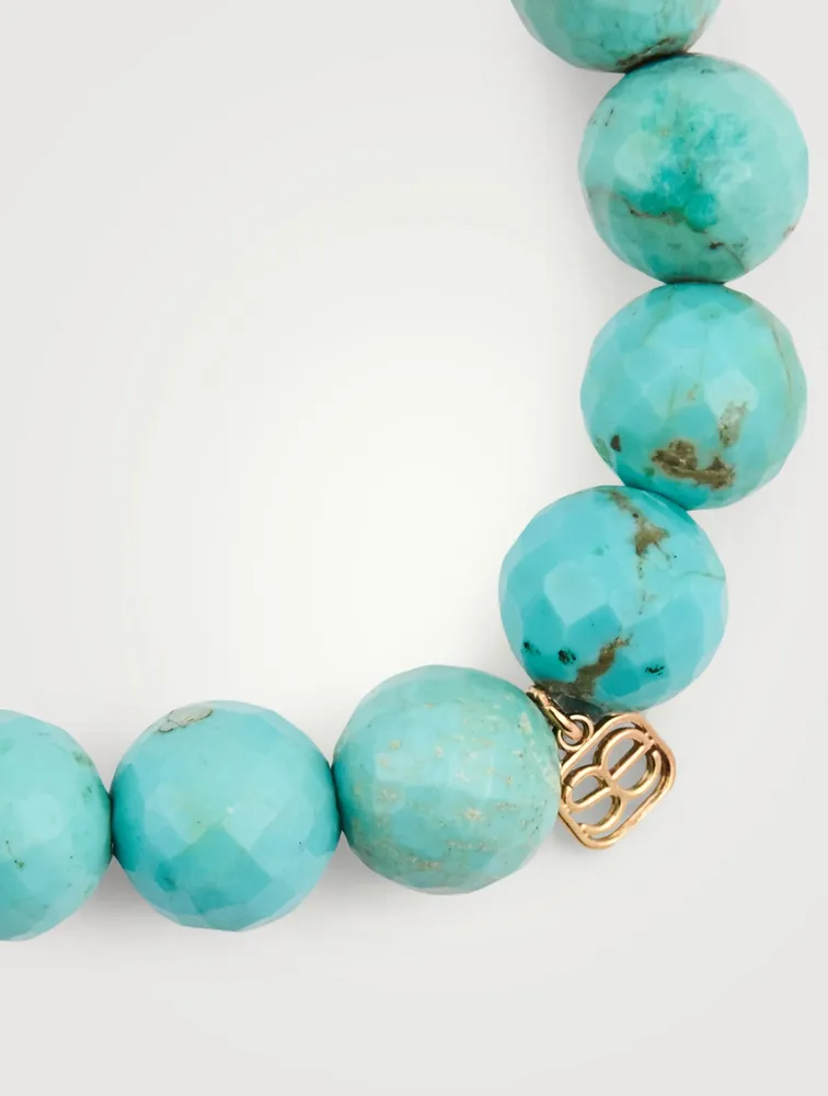 Turquoise Matrix Beaded Bracelet With Pave Diamond Happy Face Charm