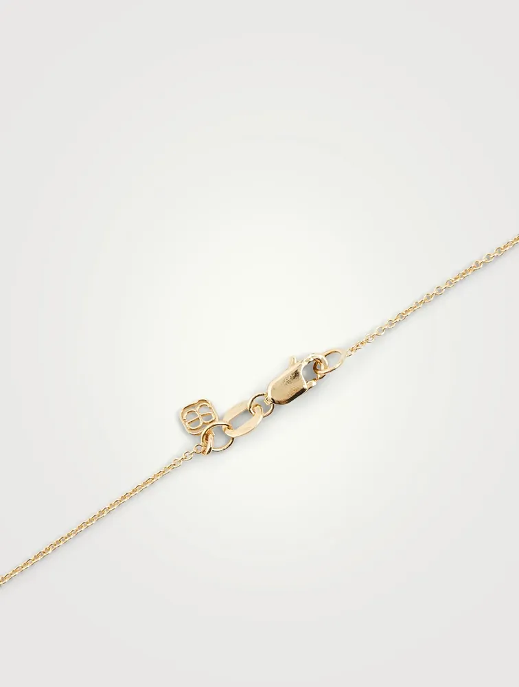 14K Gold Chain Necklace With Large Bezel Diamond Evil Eye Charm