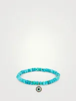 Turquoise Beaded Bracelet With 14K Gold & Enamel Sapphire Evil Eye Charm