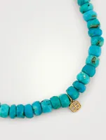 Turquoise Beaded Bracelet With 14K Gold & Enamel Sapphire Evil Eye Charm