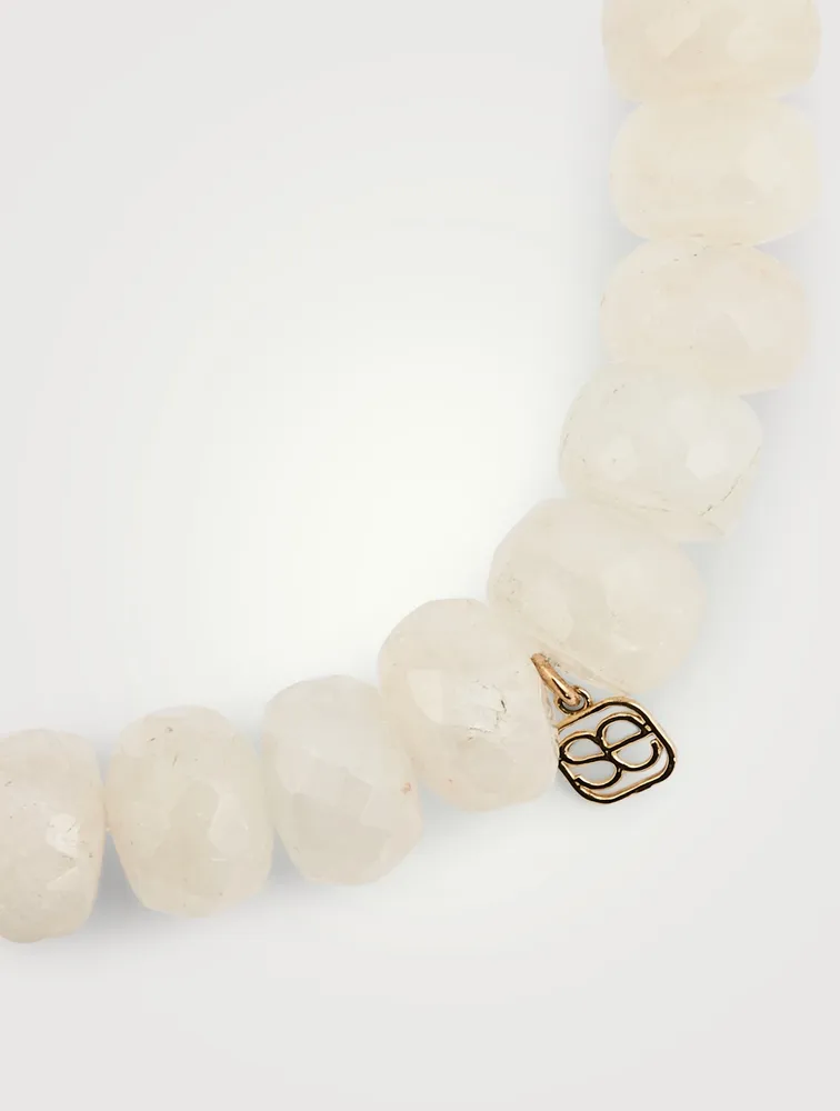 Rainbow Moonstone Beaded Bracelet With 14K Gold Diamond & Sapphire Hummingbird Charm