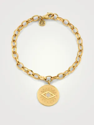 14K Gold Bracelet With Diamond Marquis Eye Coin