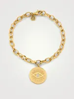 14K Gold Bracelet With Diamond Marquis Eye Coin