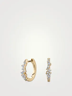14K Gold Cocktail Huggie Hoop Earrings With Diamonds
