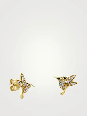 14K Gold Hummingbird Earrings With Diamonds