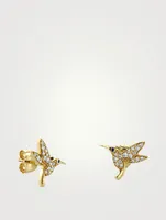 14K Gold Hummingbird Earrings With Diamonds