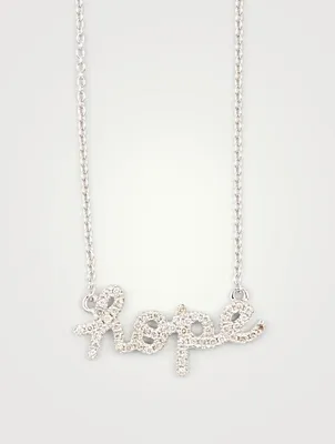 14K White Gold Chain Necklace With Small Diamond Hope Script