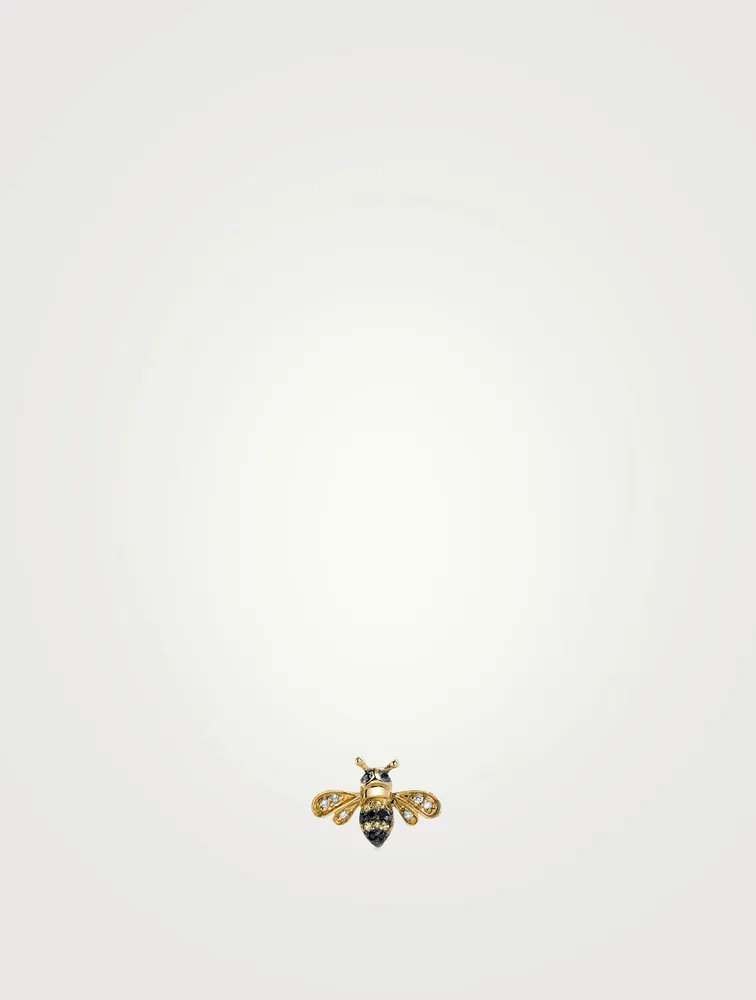 14K Gold Mini Bee Earring With Diamonds