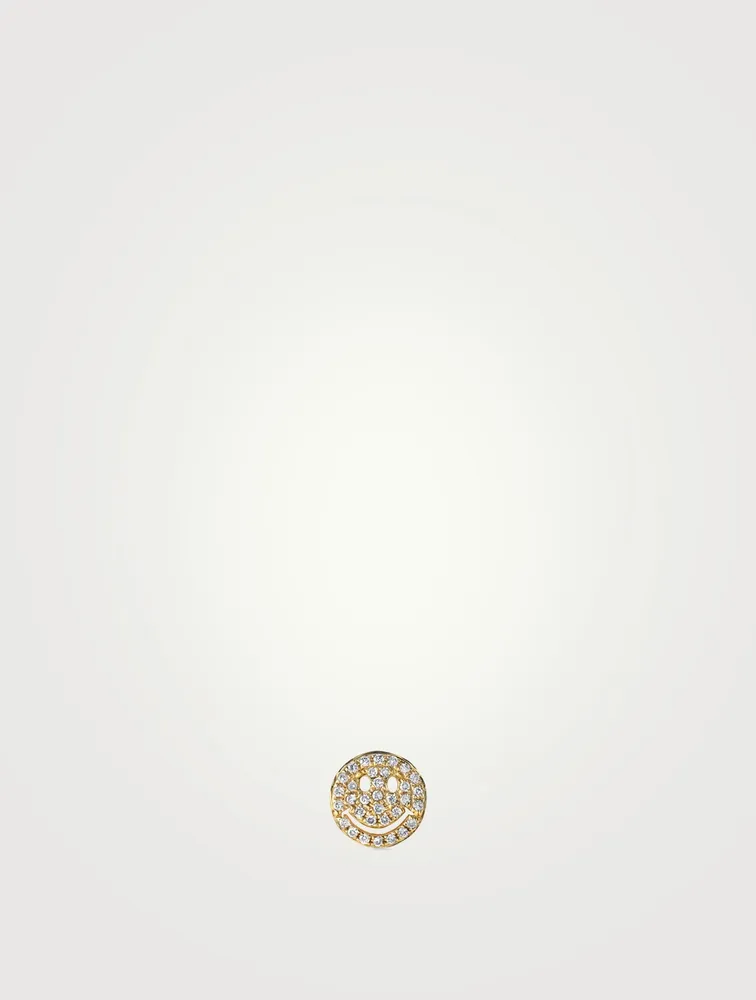 14K Gold Happy Face Earring With Diamonds