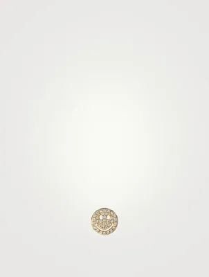 14K Gold Happy Face Earring With Diamonds