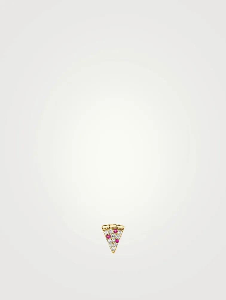 14K Gold Pizza Earring With Diamonds And Ruby