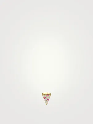 14K Gold Pizza Earring With Diamonds And Ruby