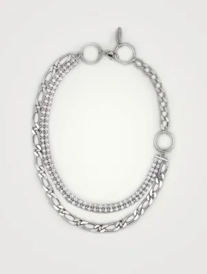 Layered Chain And Hoop Necklace With Crystals