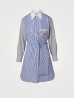 Cotton Mini Shirt Dress Striped Print