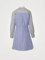 Cotton Mini Shirt Dress Striped Print