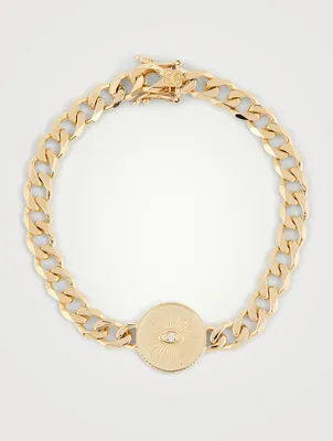 14K Gold Curb Chain Bracelet With Evil Eye Coin