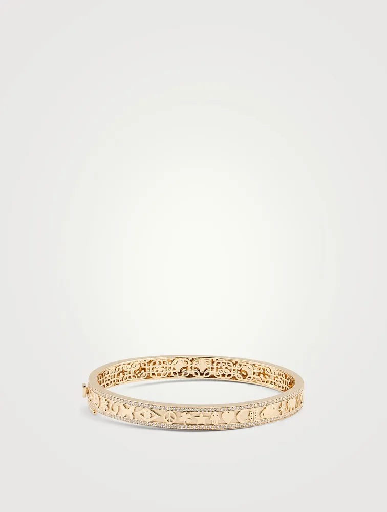 14K Gold Icon Hinge Bangle Bracelets