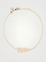 14K Gold Feather Chain Bracelet With Diamonds