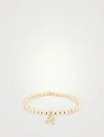 14K Gold Beaded Bracelet With Diamond Clover Charm