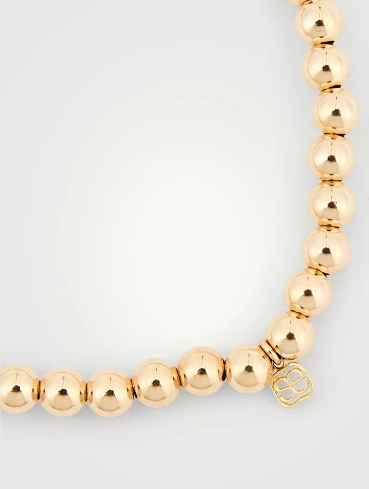 14K Gold Beaded Bracelet With Diamond Clover Charm