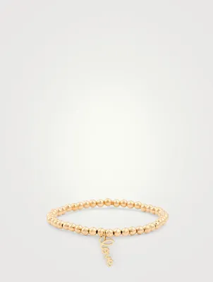 14K Gold Beaded Bracelet With Love Charm