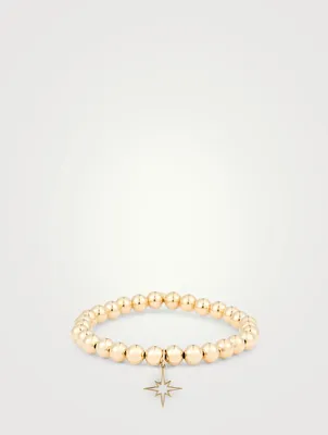 14K Gold Beaded Bracelet With Enamel Starburst Charm
