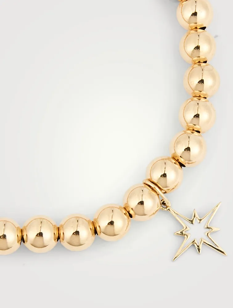 14K Gold Beaded Bracelet With Enamel Starburst Charm