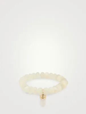 Moonstone Beaded Bracelet With 14K Gold Diamond Crystal Charm