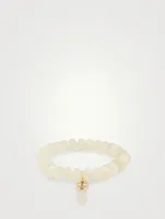 Moonstone Beaded Bracelet With 14K Gold Diamond Crystal Charm