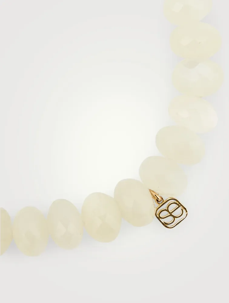 Moonstone Beaded Bracelet With 14K Gold Diamond Crystal Charm