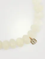 Moonstone Beaded Bracelet With 14K Gold Diamond Crystal Charm