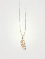 Small 14K Gold Chain Necklace With Pavé Diamond Feather Charm