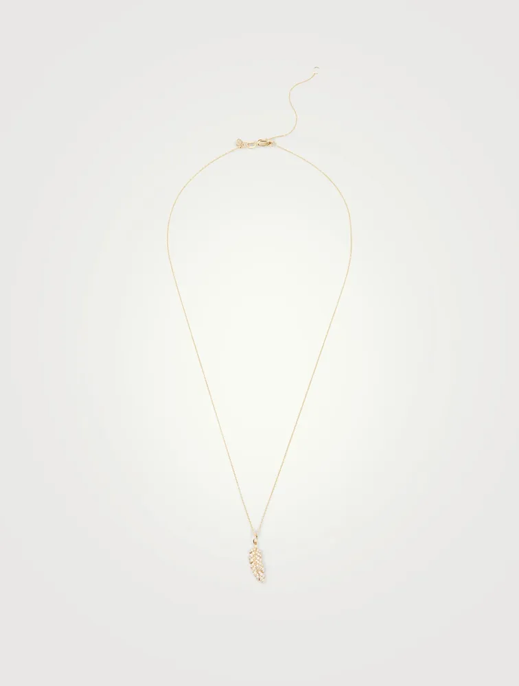 Small 14K Gold Chain Necklace With Pavé Diamond Feather Charm