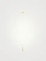 Small 14K Gold Chain Necklace With Pavé Diamond Feather Charm