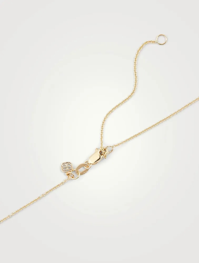 Small 14K Gold Chain Necklace With Pavé Diamond Feather Charm