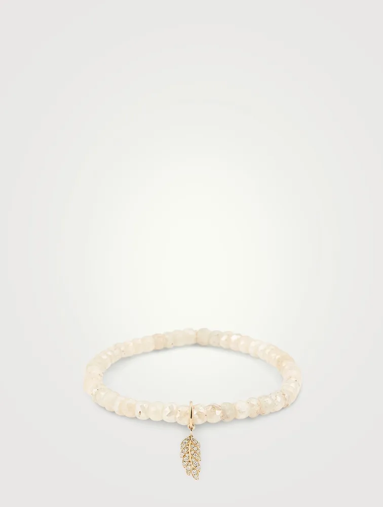 Mystic Blush Grapolite Beaded Bracelet With 14K Gold Diamond Feather Charm