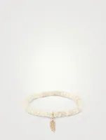 Mystic Blush Grapolite Beaded Bracelet With 14K Gold Diamond Feather Charm