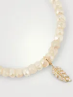 Mystic Blush Grapolite Beaded Bracelet With 14K Gold Diamond Feather Charm