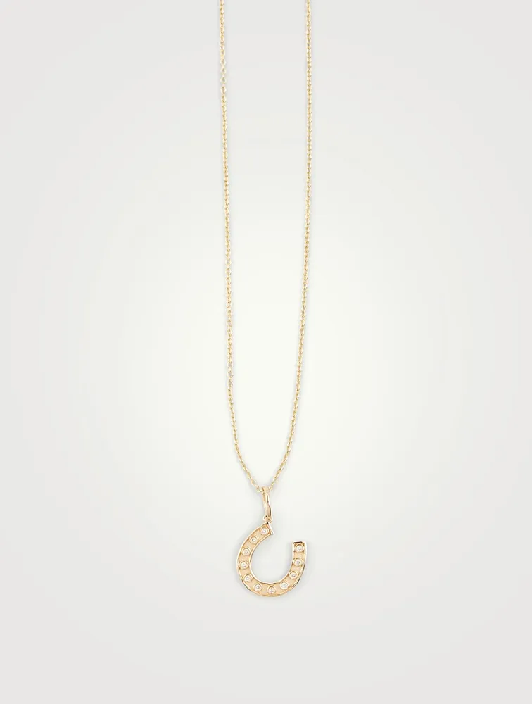 14K Gold Chain Necklace With Diamond Horseshoe Charm