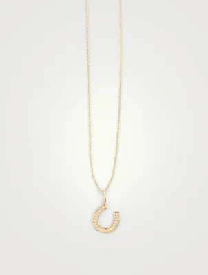 14K Gold Chain Necklace With Diamond Horseshoe Charm