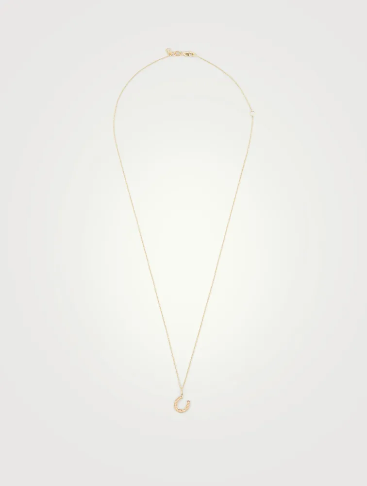 14K Gold Chain Necklace With Diamond Horseshoe Charm