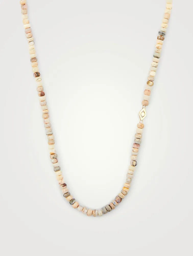 Opal Beaded Necklace With 14K Gold Evil Eye Rondelle