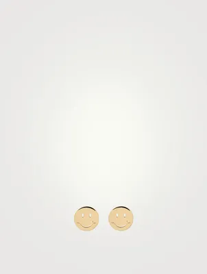 14K Gold Happy Face Stud Earrings