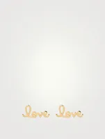 14K Gold Love Script Stud Earrings