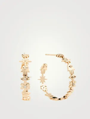 Medium 14K Gold Icon Hoop Earrings With Diamonds