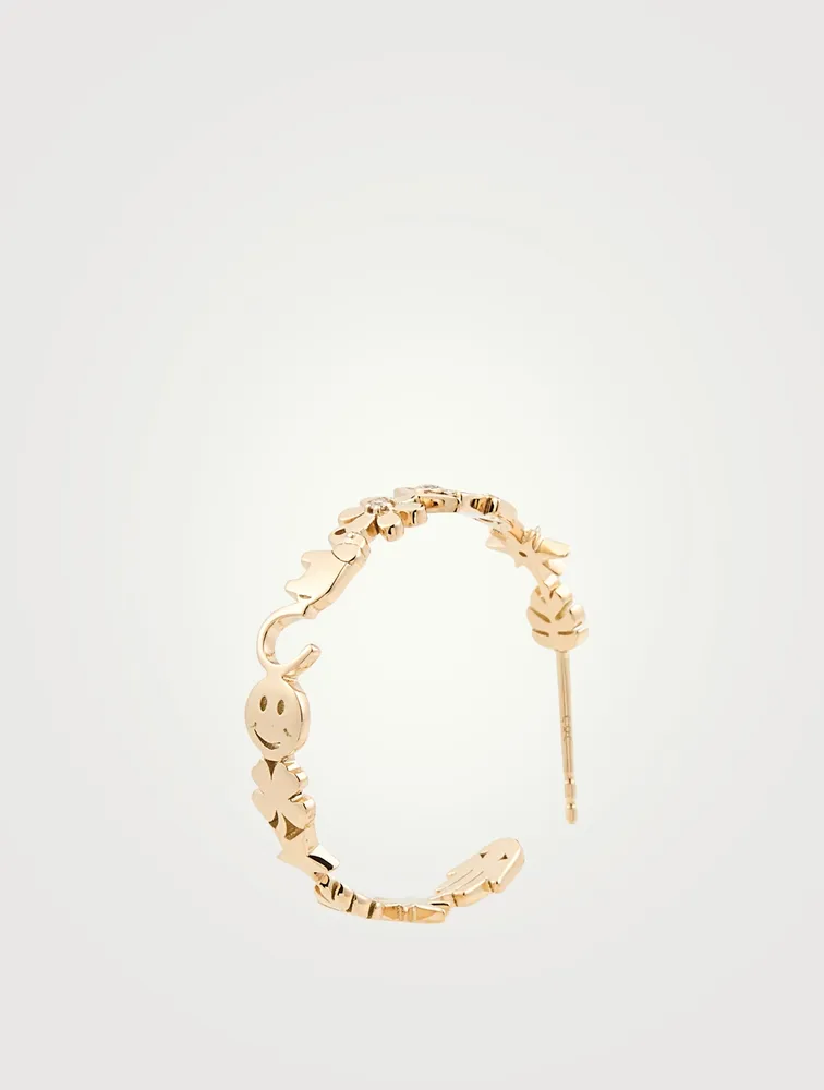 Medium 14K Gold Icon Hoop Earrings With Diamonds