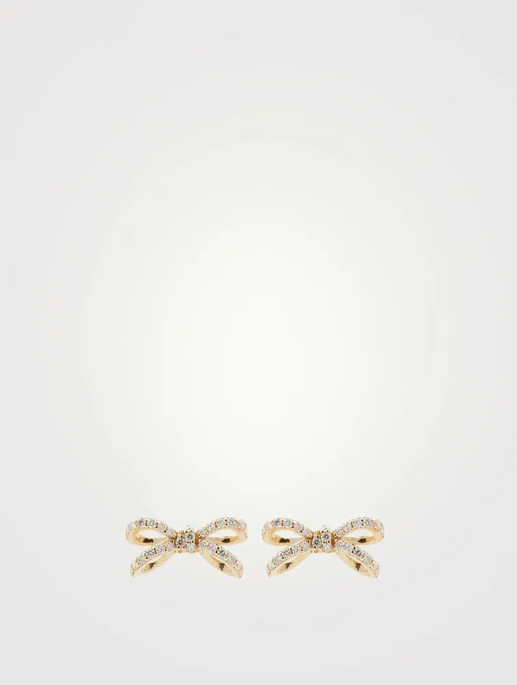 14K Gold Bow Stud Earrings With Diamonds