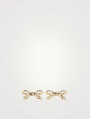 14K Gold Bow Stud Earrings With Diamonds