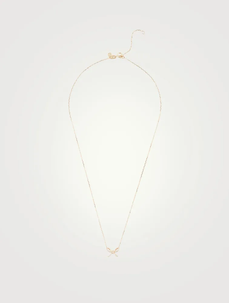 14K Gold Bow Pendant Chain Necklace With Diamonds